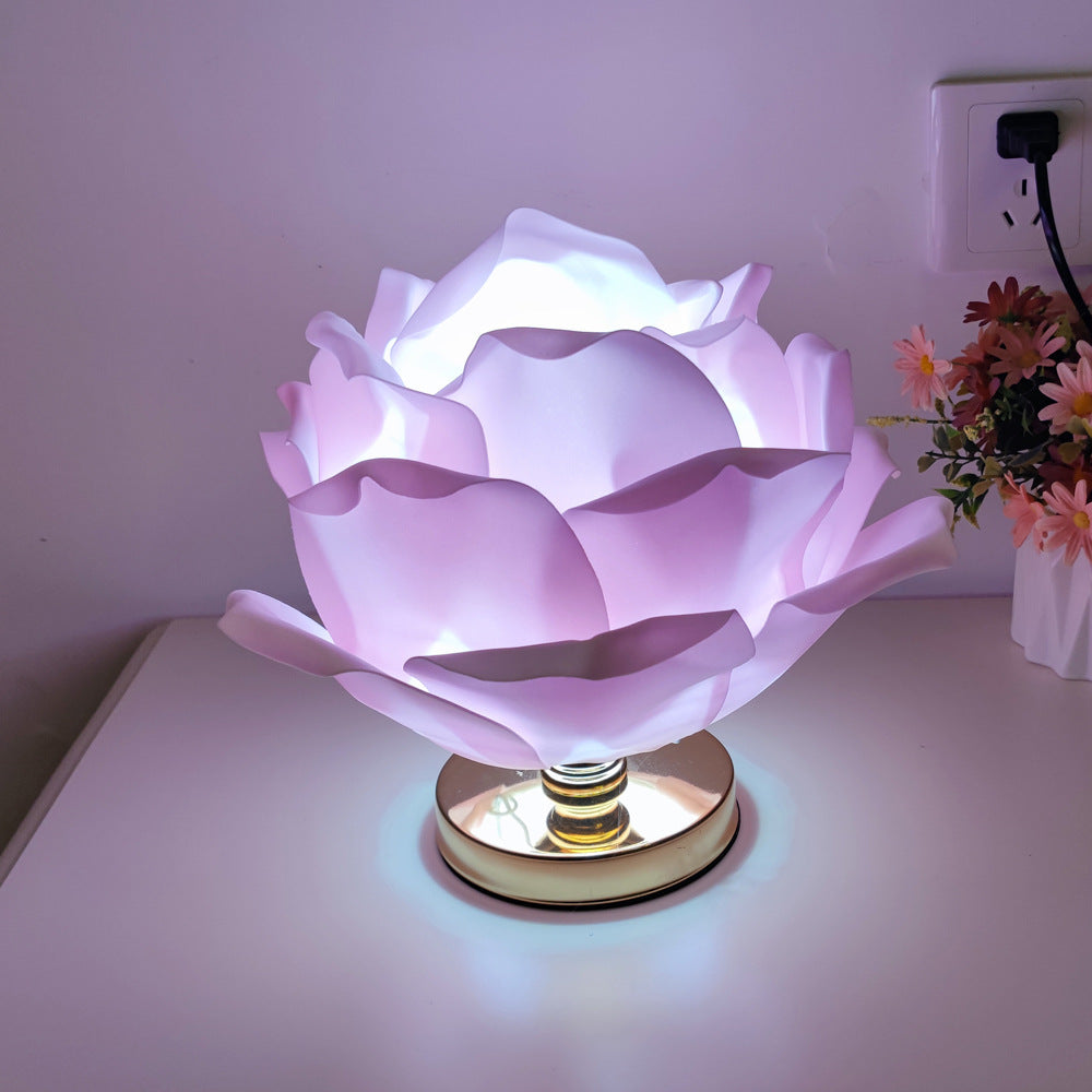 Creative Large Rose Flower Lamp Lotus Lamp for Girl's Bedroom, Romantic Atmosphere Wedding Decoration Bedside Table Lamp