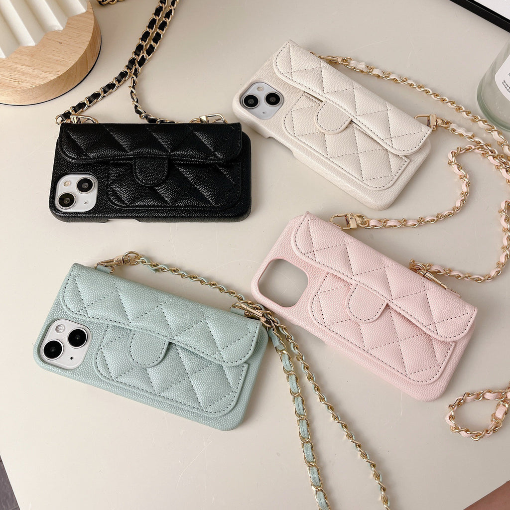 iPhone 17 Pro Max Chanel Style Card Holder Leather Wallet Case with Pattern for iPhone 16, 15, 14 - Hard Protective Shell, Vintage Texture Design