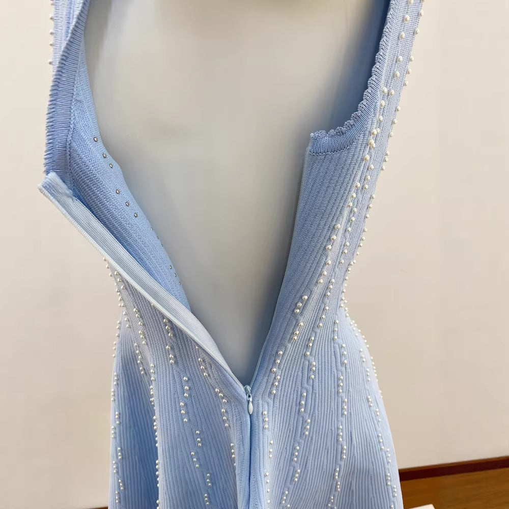 U-shaped collar waist cinched dress for women