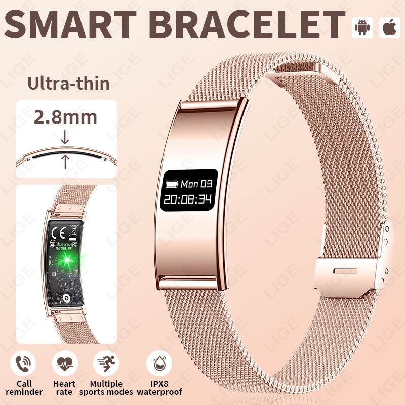 B8 Smart Bracelet, Ultra-Thin Sports Band with Heart Rate, Blood Oxygen, Sleep & Female Menstrual Cycle Health Monitoring