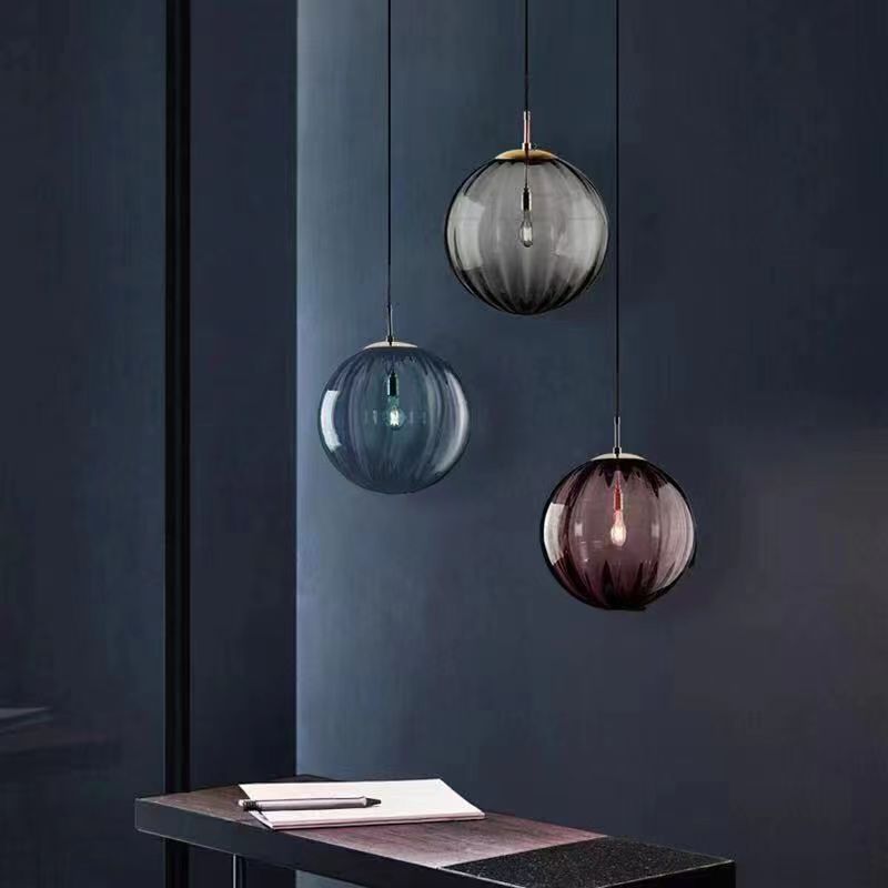 Minimalist Water Pattern Glass Sphere Pendant Light, Creative Living Room Bar Light, Nordic Bedroom Bedside Small Pendant Lamp