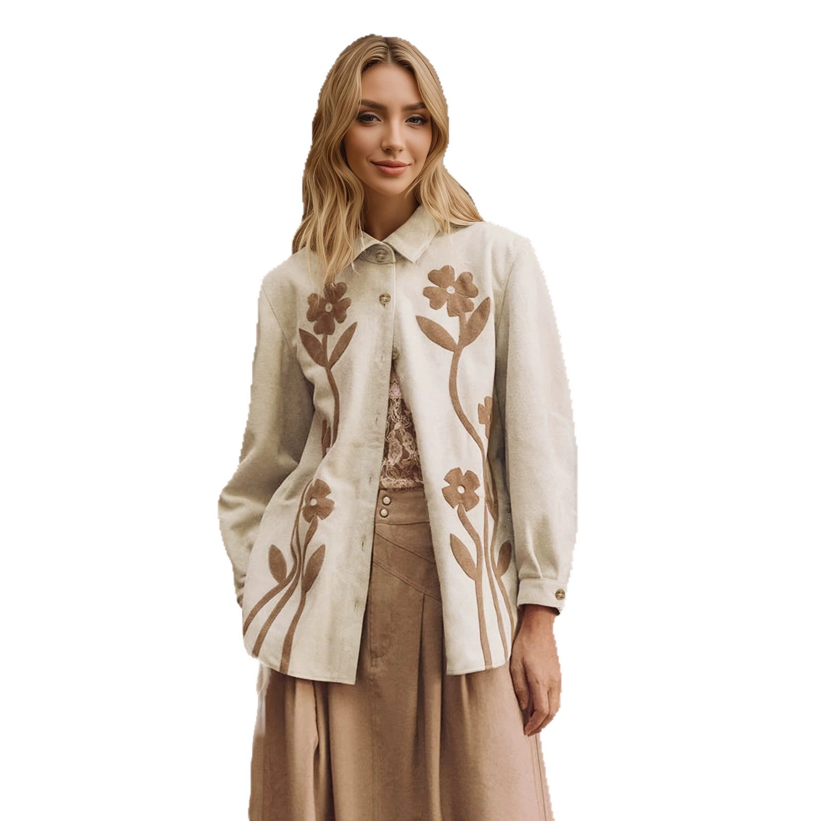 Floral composite collar versatile style shirt top jacket
