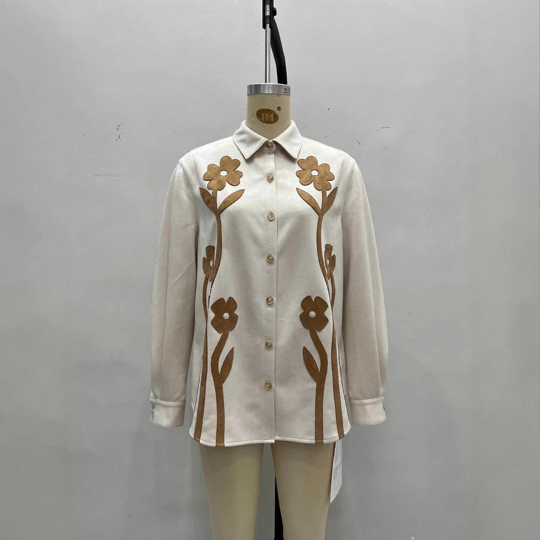 Floral composite collar versatile style shirt top jacket