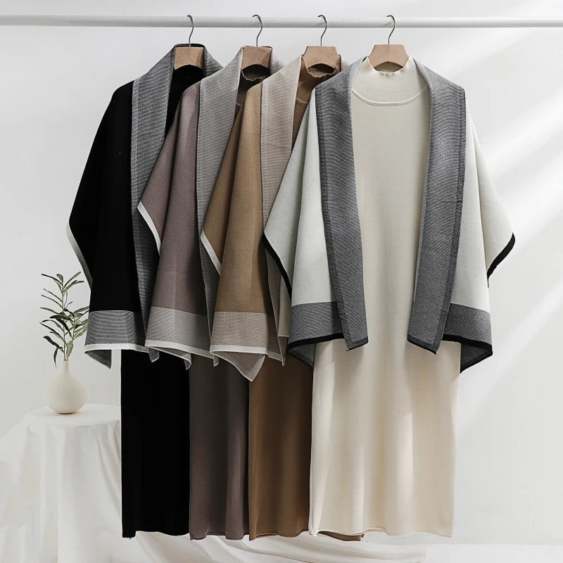 Elegant Women's Dress Sets Knitted Tracksuit Korean Style Winter Long Dress and Scarf Two Piece Suit for Lady