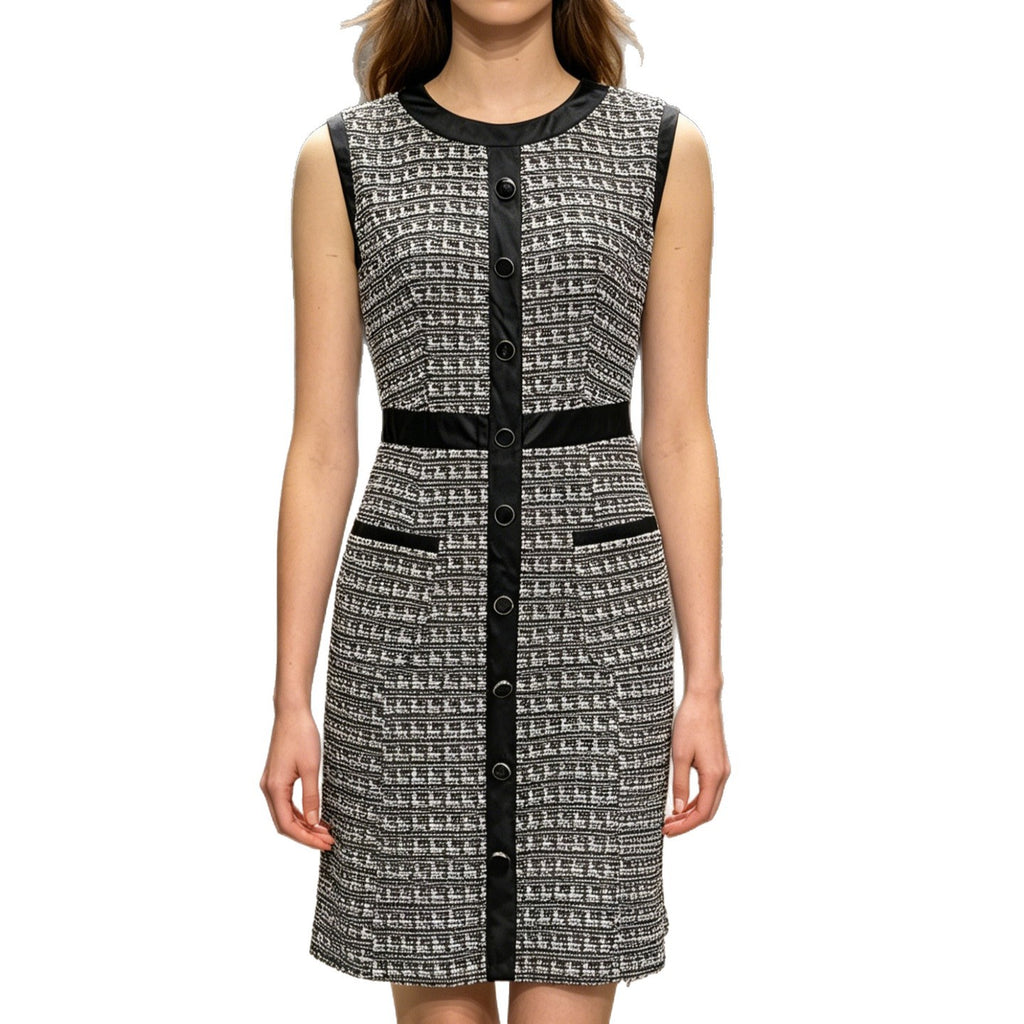 Vintage leather trimmed tweed vest A-line skirt dress