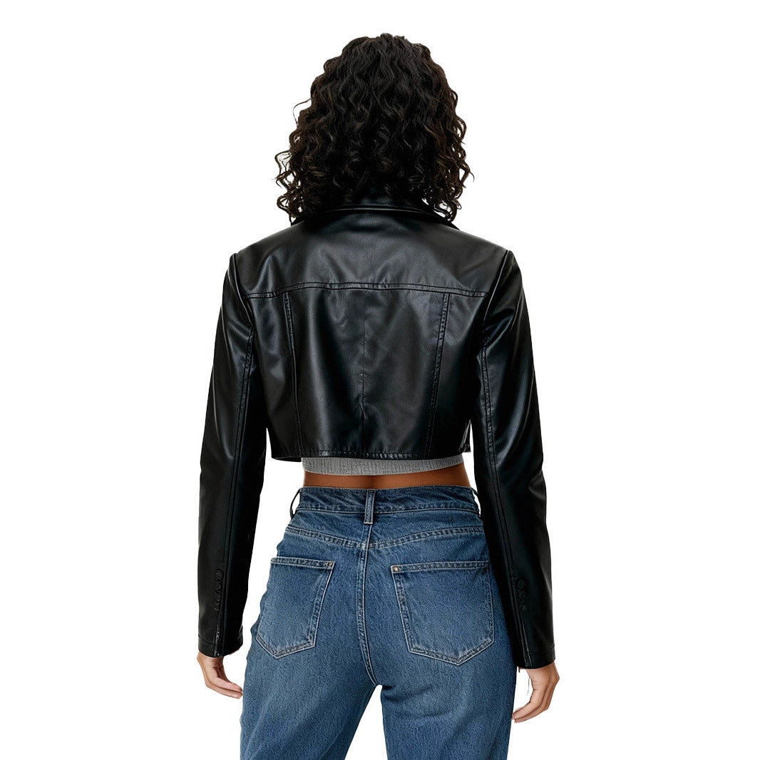 Splicing Leather Jacket Women's Winter Jacket