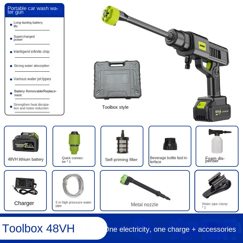 Wireless Car Washer Home Use High-Pressure Water Gun Cleaning Tool Rechargeable High-Power Lithium Battery Strong Boost