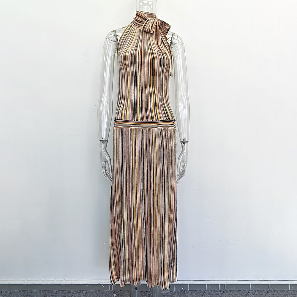 Striped sleeveless vest skirt set