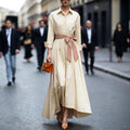 Long sleeved shirt collar solid color long skirt dress