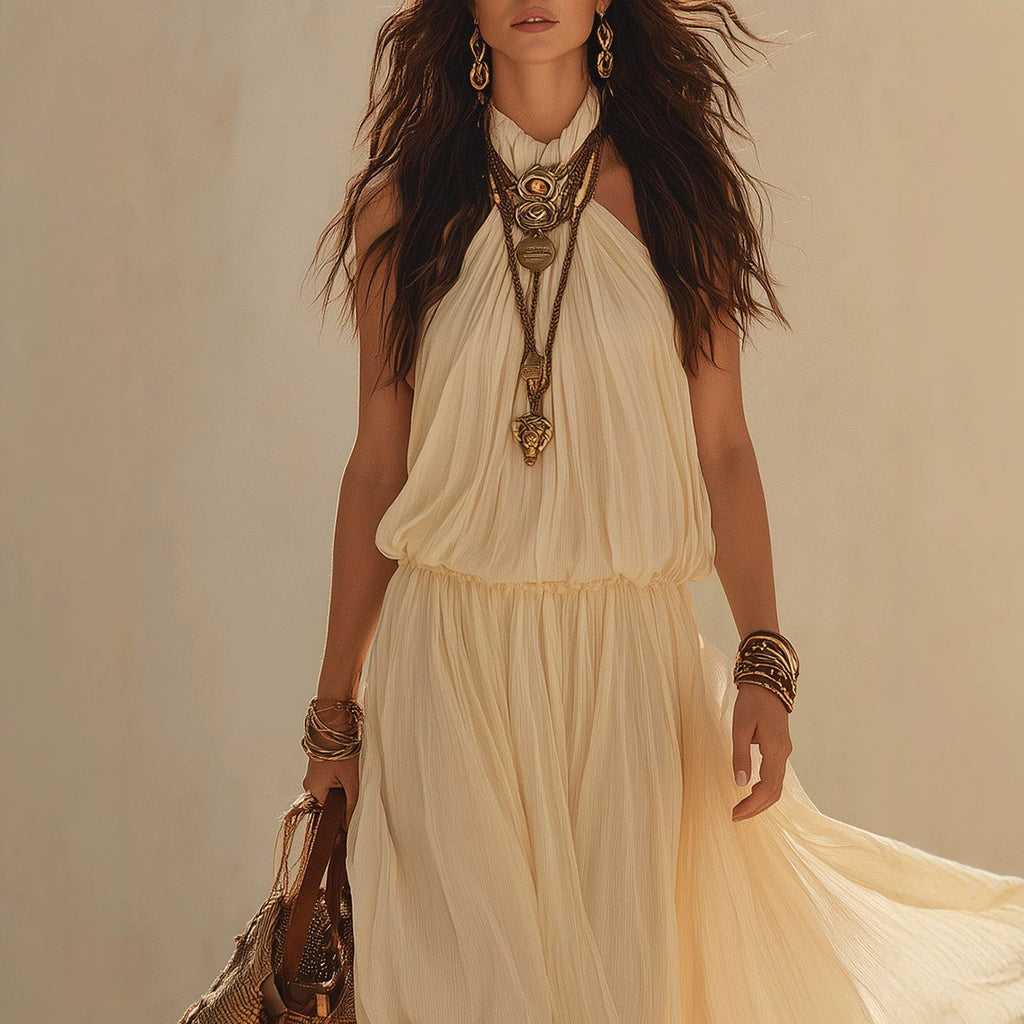 Hanging neck and waist cinching dress