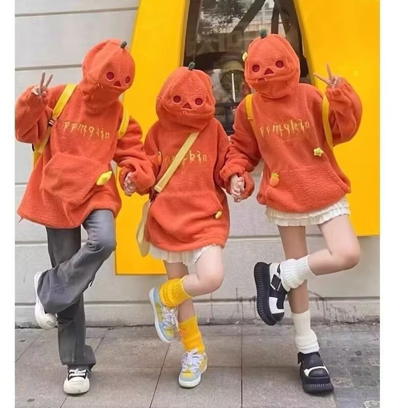 Halloween Pumpkin Head Retro Hoodie, Unisex Casual Pullover Sweatshirt