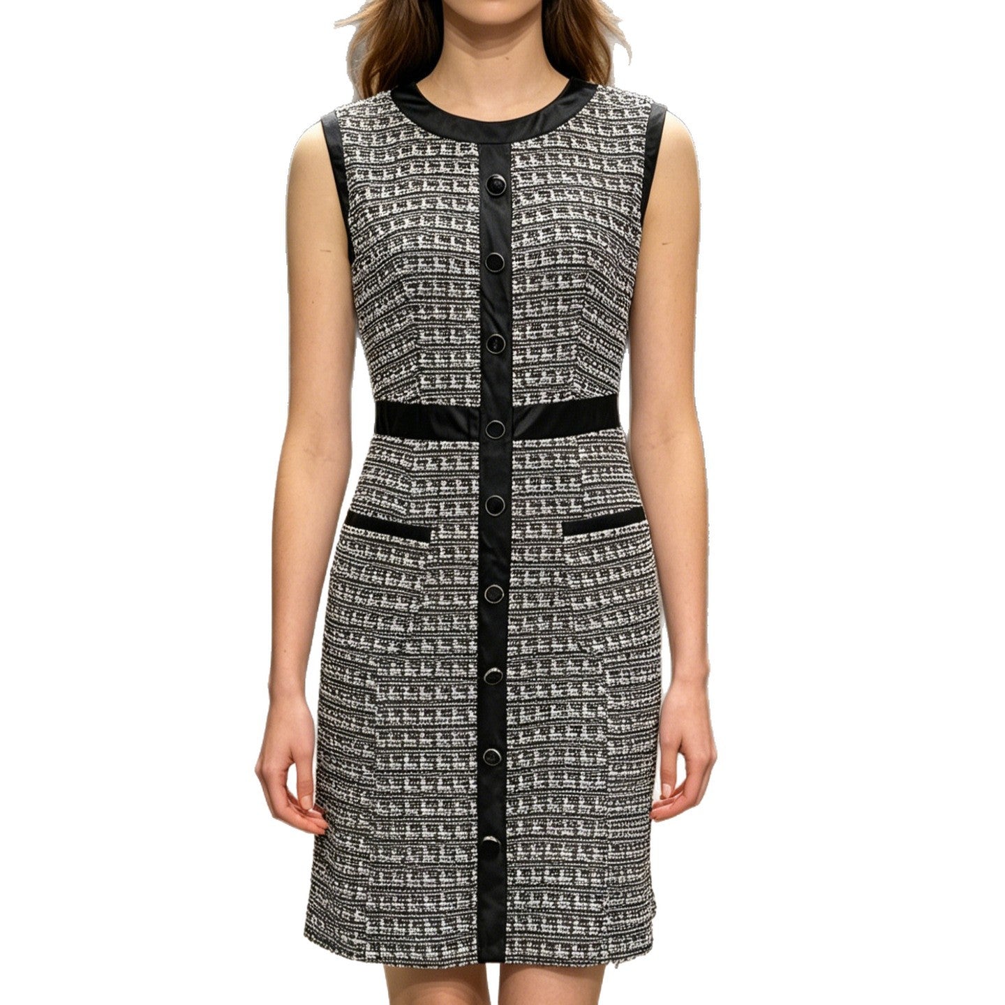 Vintage leather trimmed tweed vest A-line skirt dress