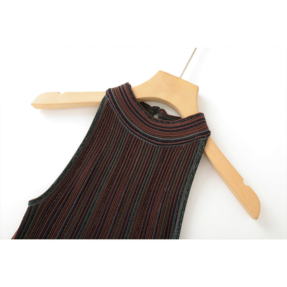 Striped sleeveless vest skirt set