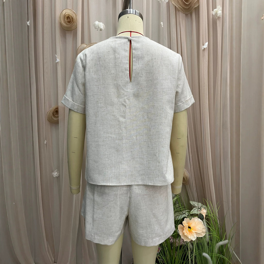 Summer loose short sleeved top+shorts two-piece set
