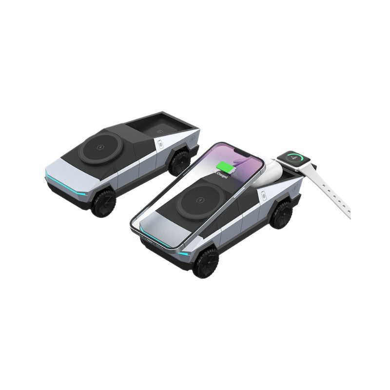 Cyber pickup truck car mobile phone watch earphone desktop multifunctional three in one wireless charger