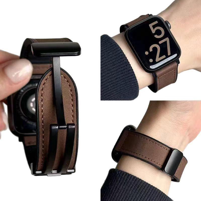 Compatible with Apple Watch 5/6/7/8/9 Ultra Magnetic Buckle Crazy Horse Texture Silicone Skin Strap