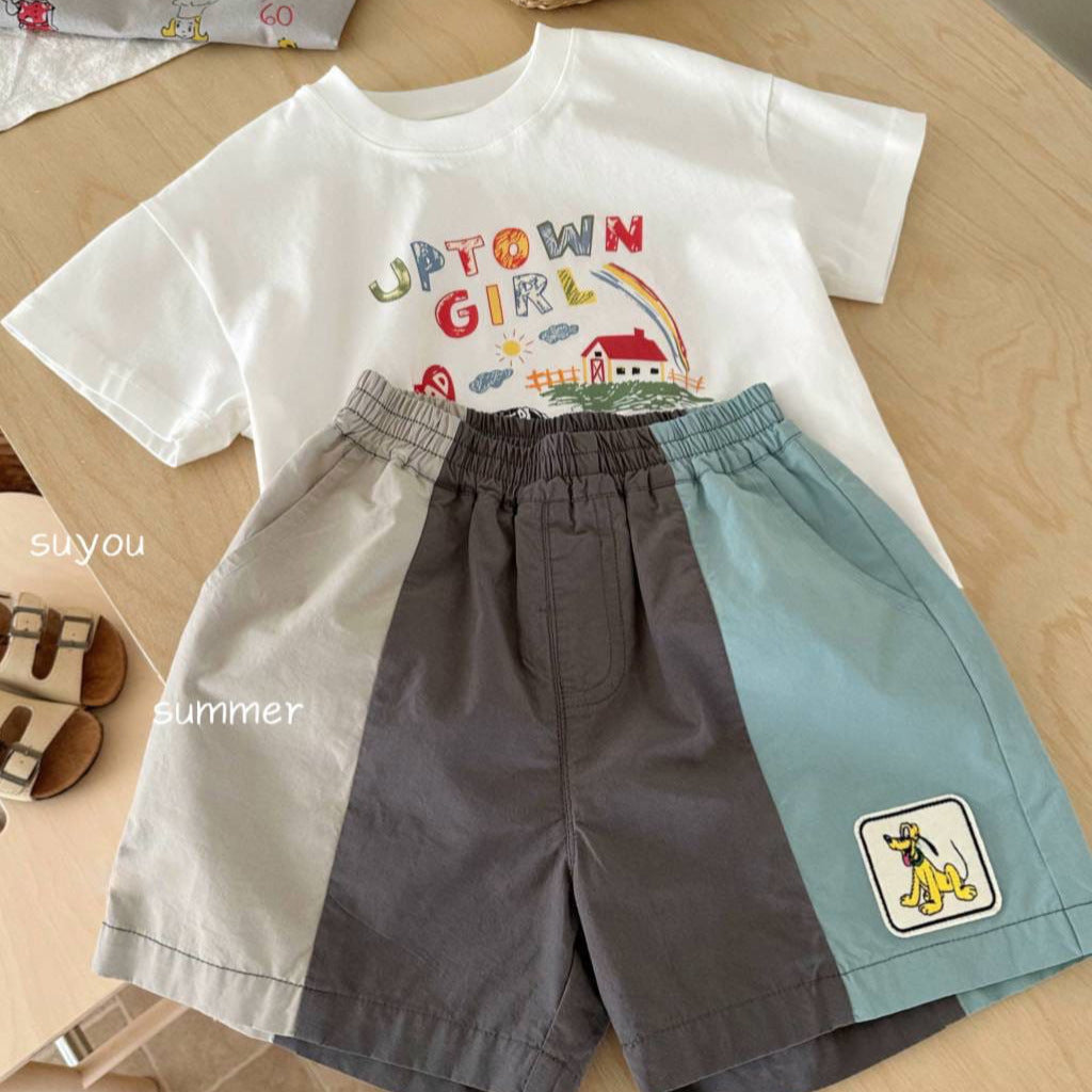 Children's Unisex Short Sleeve Loose  Cartoon Print Round Neck Top