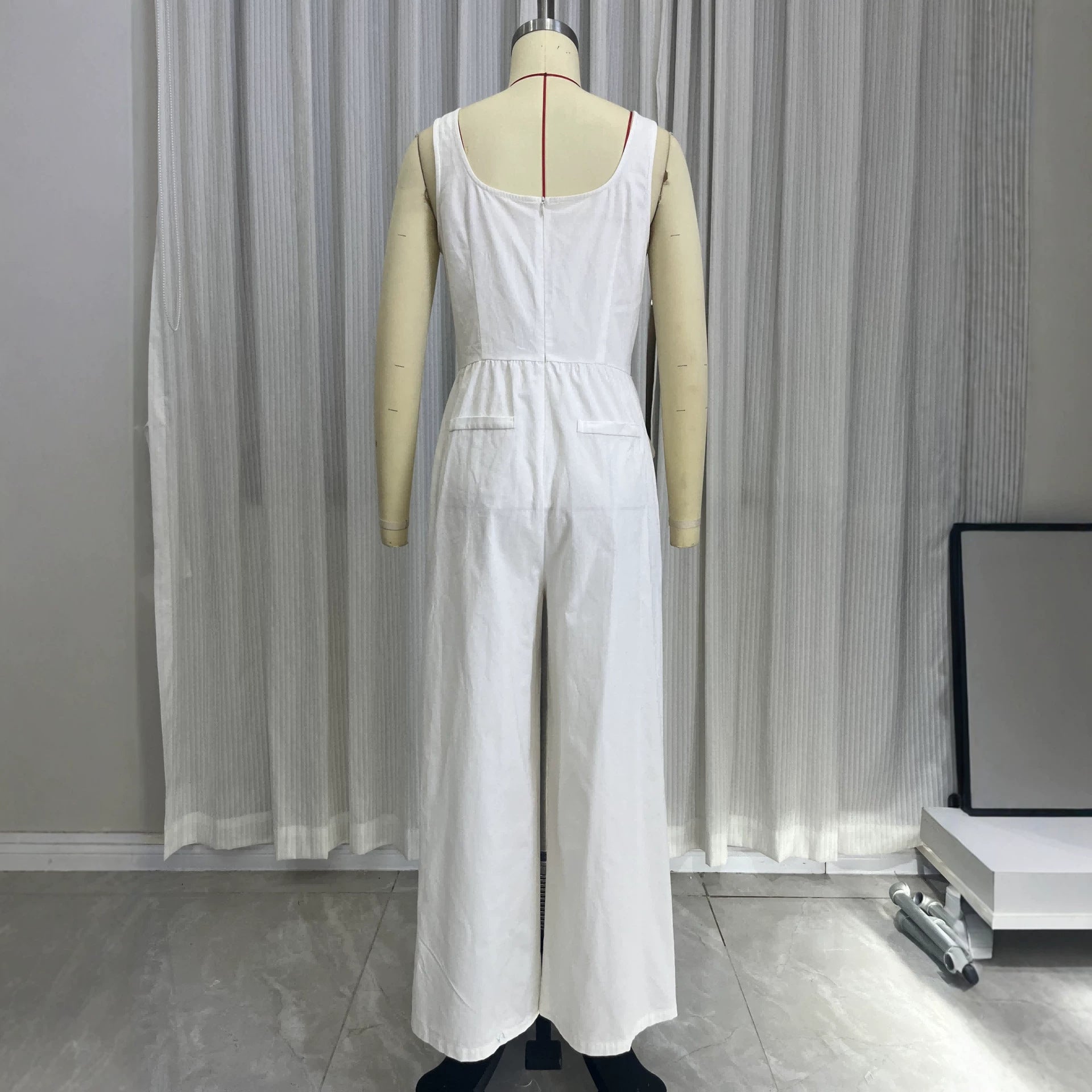 Summer pocket V-neck vest high waisted jumpsuit for women