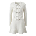 Double breasted round neck long sleeved dress