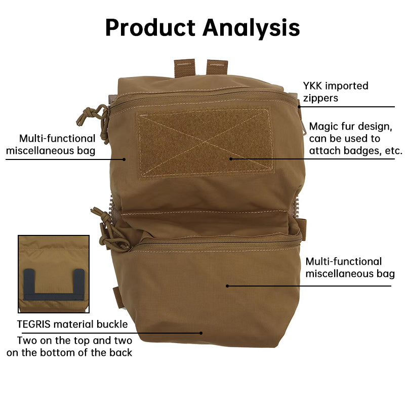 Tactical Back Panel Double General Purpose Pouch for FCPC V5 & Ferro Style Plate Carriers, Molle Utility Storage Bag