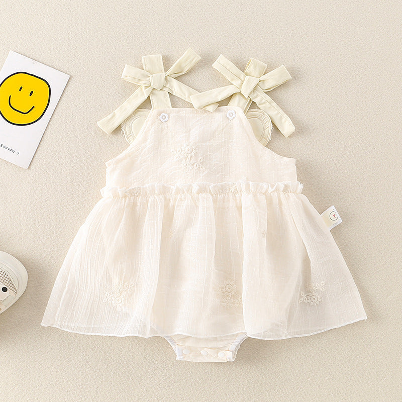 Baby Thin Sleeveless Onesie for Infant Girls, Solid Color Cute Baby Romper