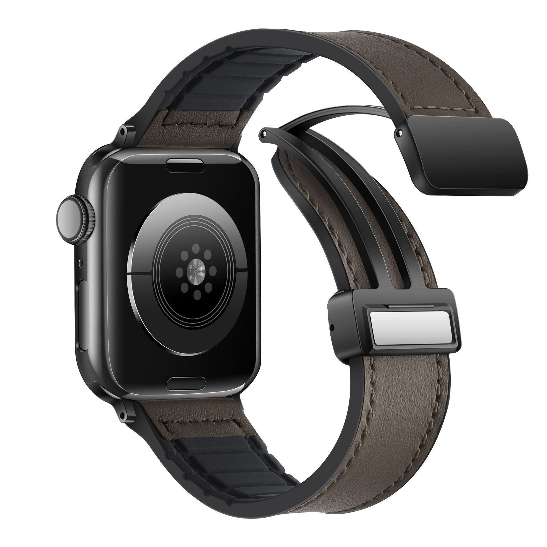 Compatible with Apple Watch 5/6/7/8/9 Ultra Magnetic Buckle Crazy Horse Texture Silicone Skin Strap