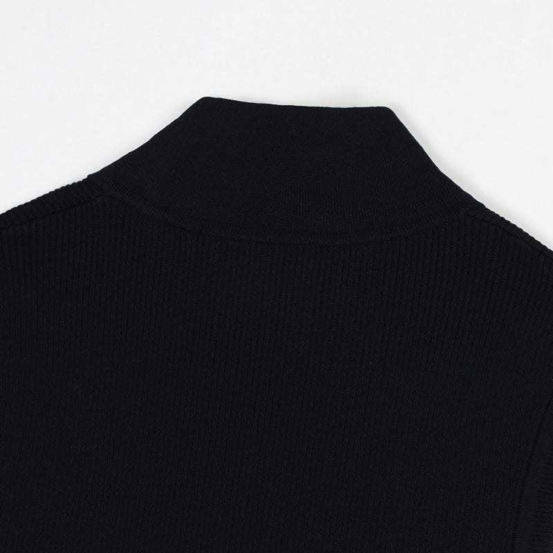 Mid to high neck sleeveless dress