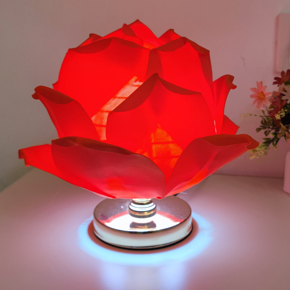 Creative Large Rose Flower Lamp Lotus Lamp for Girl's Bedroom, Romantic Atmosphere Wedding Decoration Bedside Table Lamp