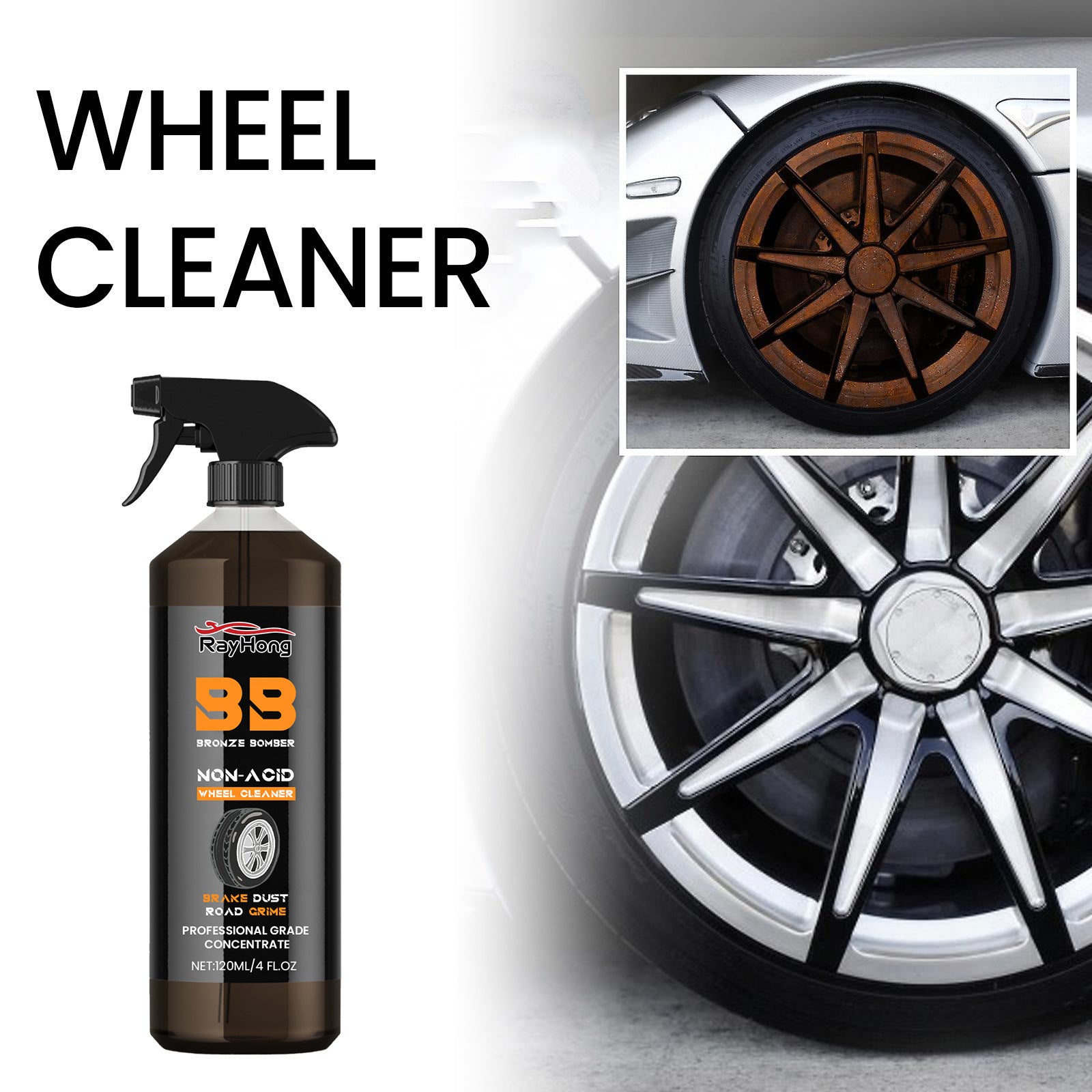Rayhong Car Wheel Cleaner, Multi-Purpose Cleaning Agent for Wheel Rim Restoration and Stain Removal