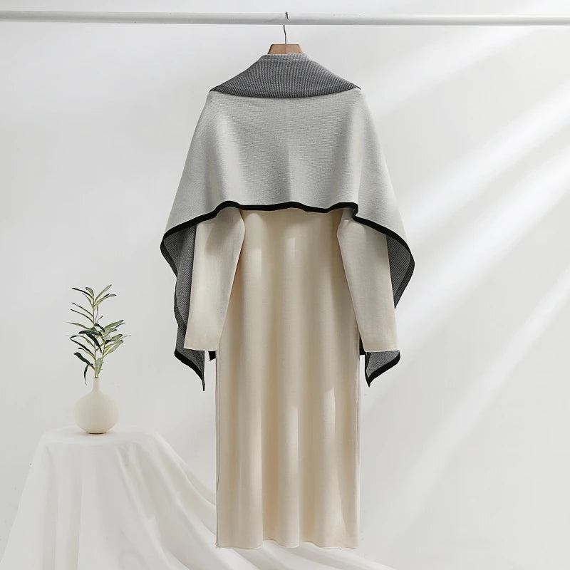 Elegant Women's Dress Sets Knitted Tracksuit Korean Style Winter Long Dress and Scarf Two Piece Suit for Lady