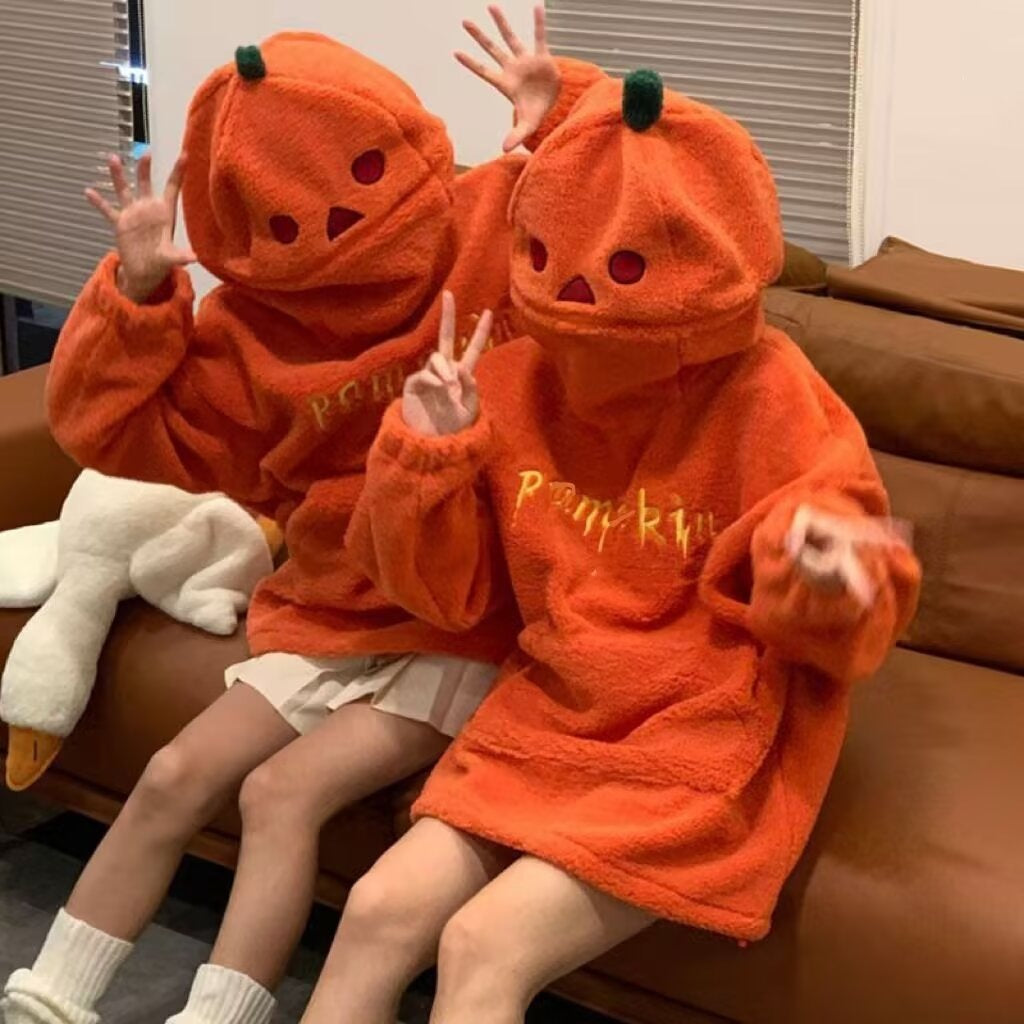 Halloween Pumpkin Head Retro Hoodie, Unisex Casual Pullover Sweatshirt