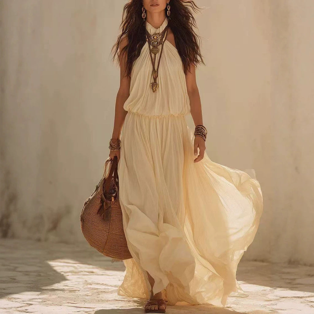 Hanging neck and waist cinching dress