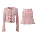 Round neck long sleeved short skirt set