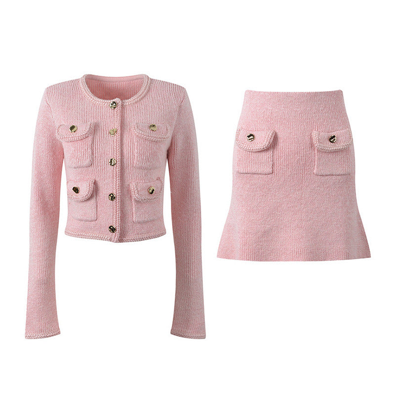Round neck long sleeved short skirt set