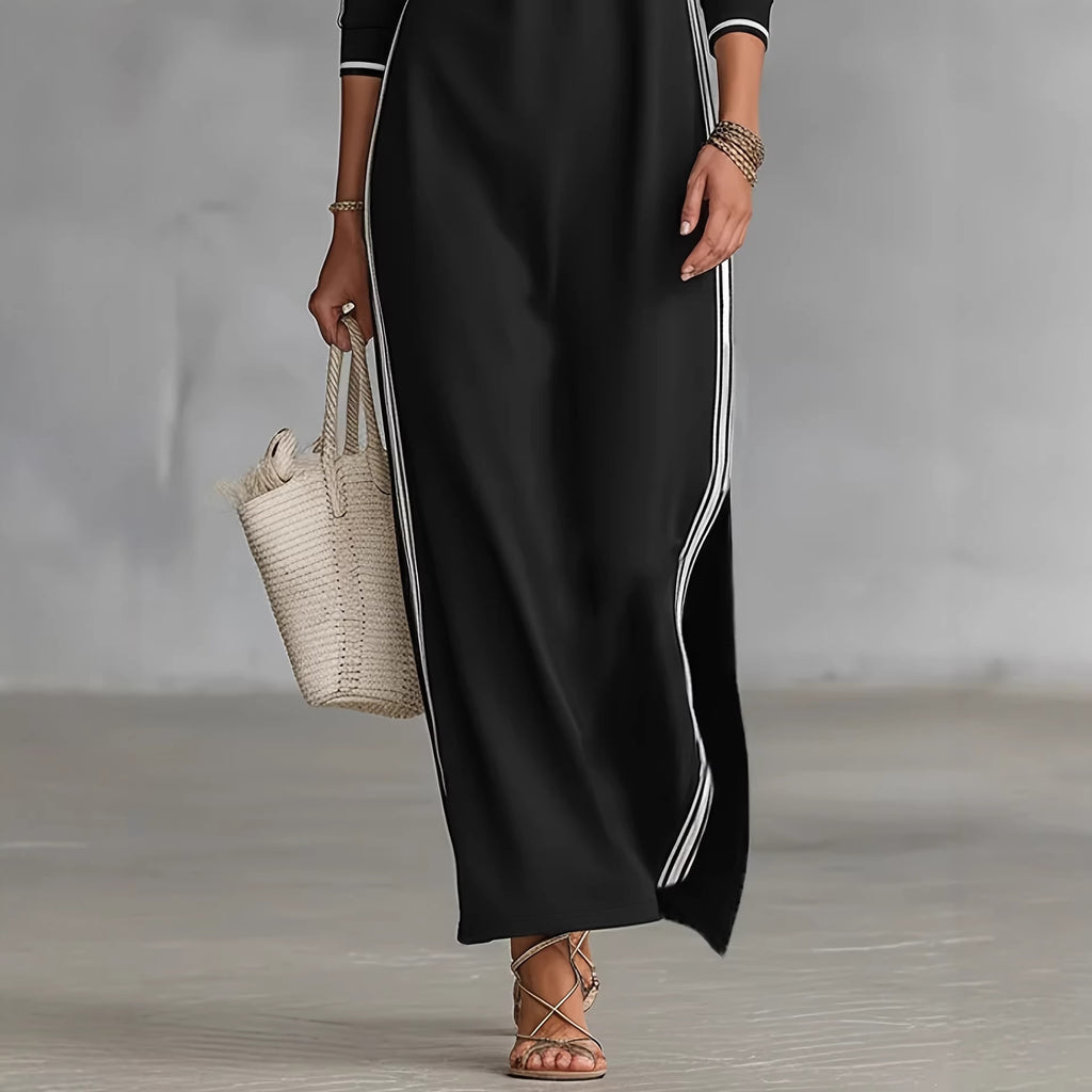 Long skirt women's simple white rolled edge button neck hoodie dress