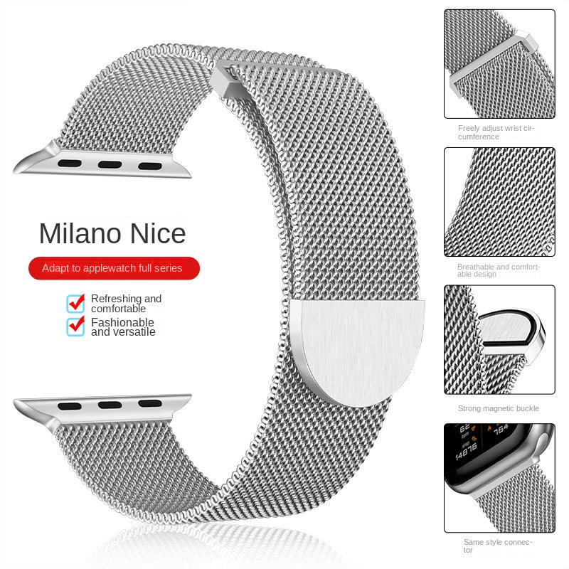 Compatible with Apple Watch, Two-Section Half-Circle Magnetic Milanese Steel Band for iWatch 11, Apple Watch Strap