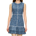 Sleeveless blue and white print element denim blue dress