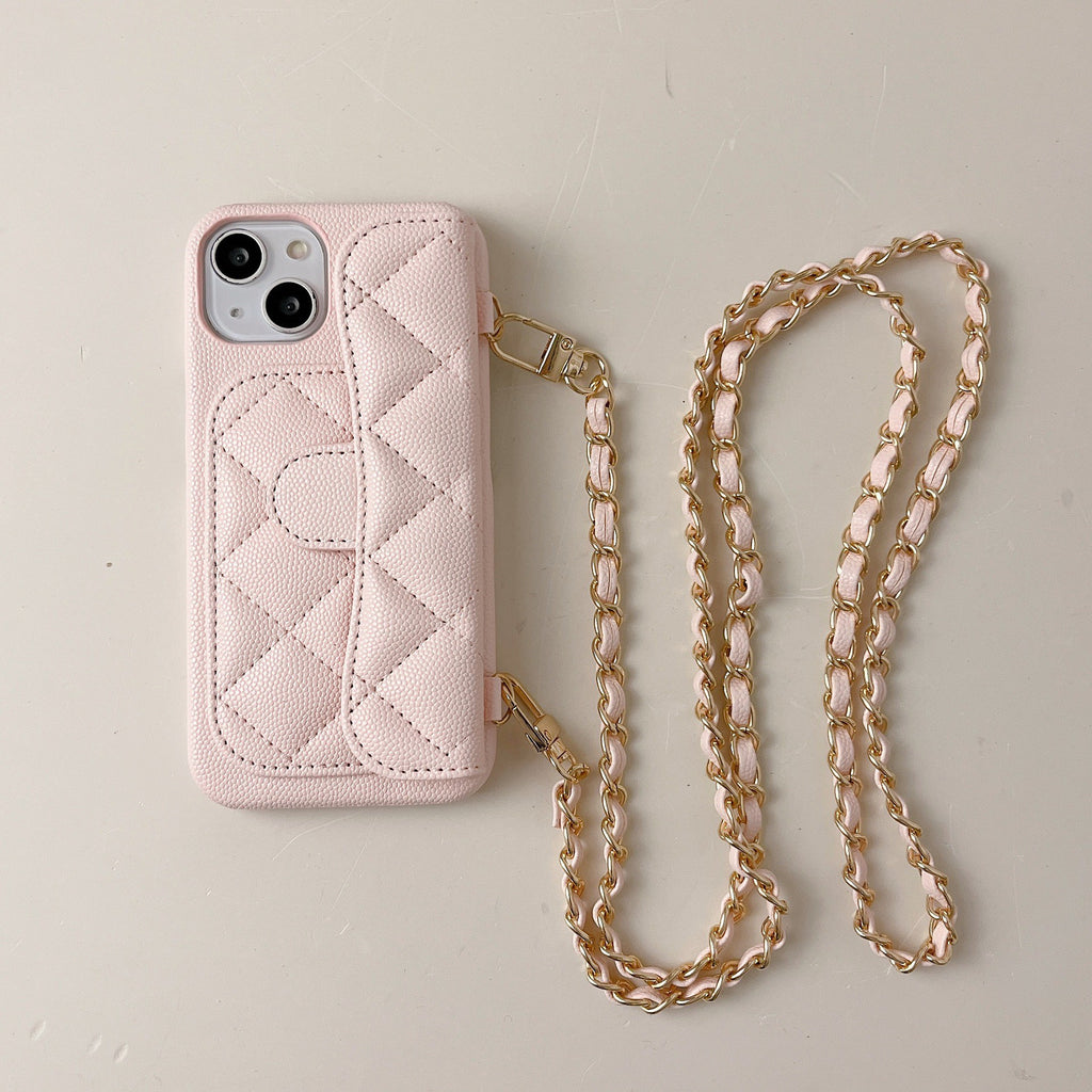 iPhone 17 Pro Max Chanel Style Card Holder Leather Wallet Case with Pattern for iPhone 16, 15, 14 - Hard Protective Shell, Vintage Texture Design