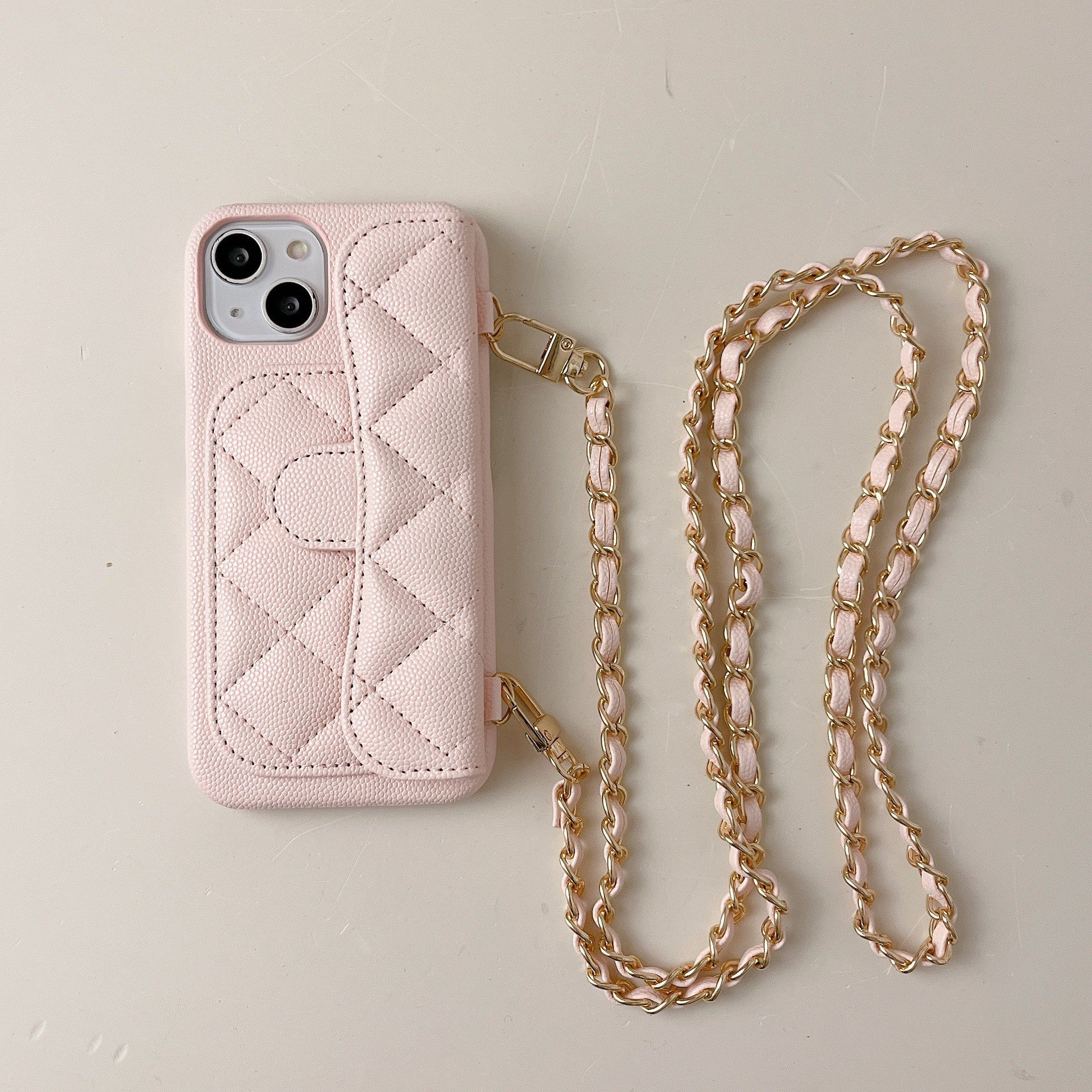 iPhone 17 Pro Max Chanel Style Card Holder Leather Wallet Case with Pattern for iPhone 16, 15, 14 - Hard Protective Shell, Vintage Texture Design