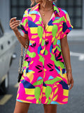 Summer New Fashion Colorful Floral Printed Open Front Short Sleeve Shirt Dress
