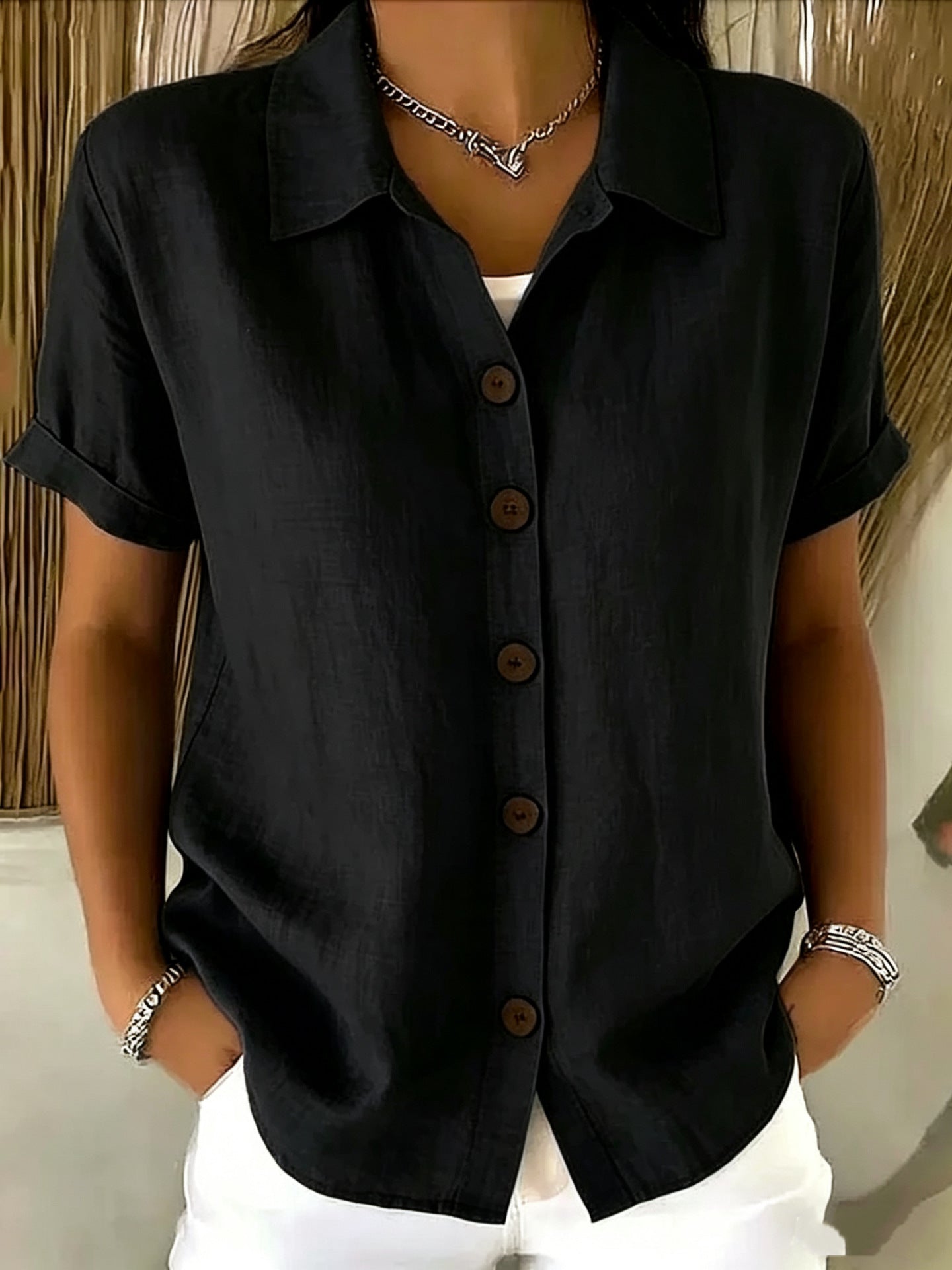 Collar short sleeved top