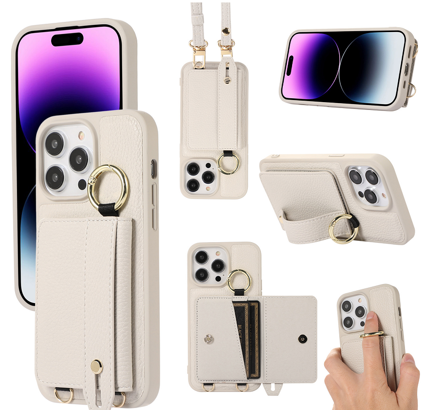 Suitable for Apple 16 Pro card case phone case card insertion 17 Pro Max 16E wrist strap phone leather case