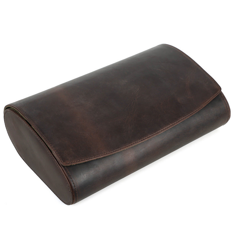 Vintage Crazy Horse Leather 8-Piece Shockproof Watch Storage Box, Portable Genuine Leather Watch Case for Travel