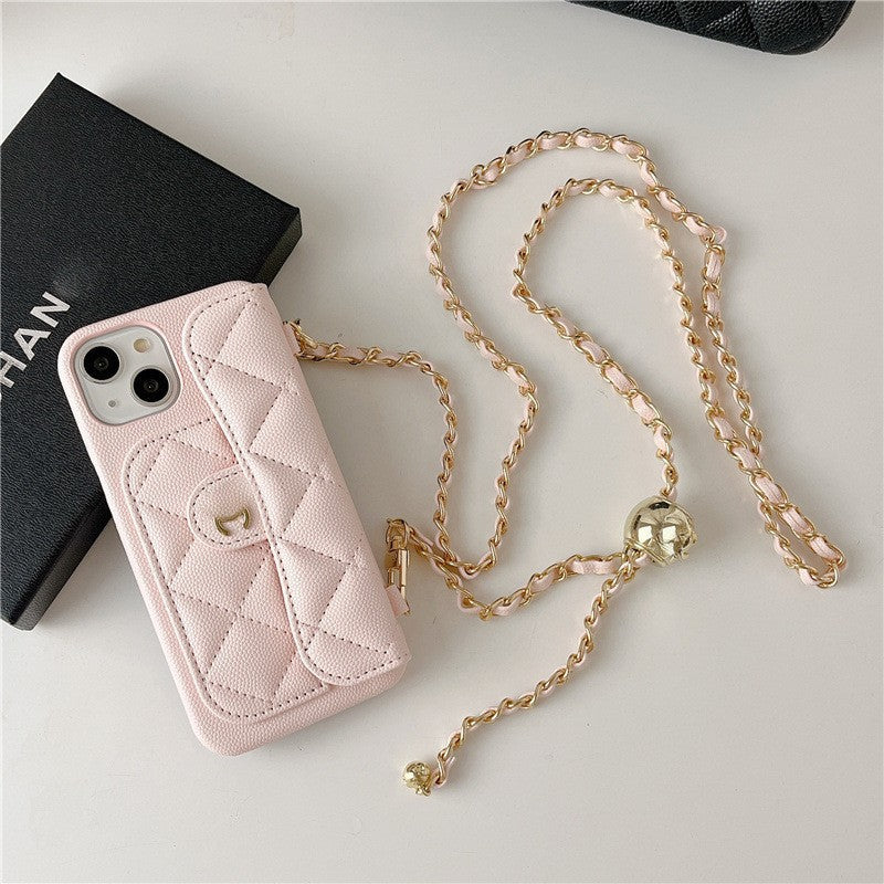 iPhone 17 Pro Max Chanel Style Card Holder Leather Wallet Case with Pattern for iPhone 16, 15, 14 - Hard Protective Shell, Vintage Texture Design
