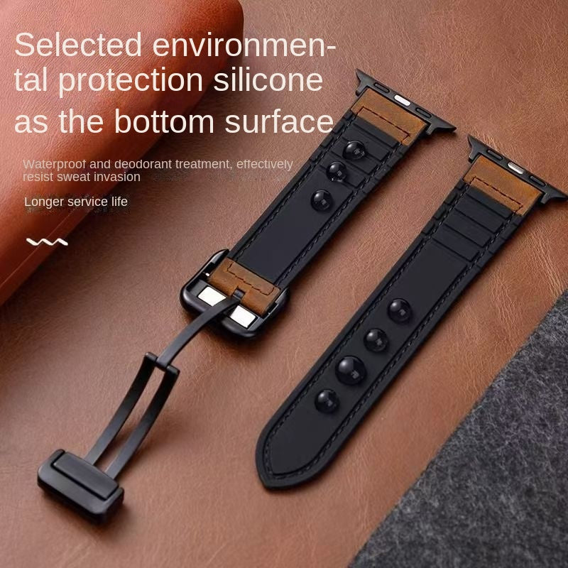 Compatible with Apple Watch 5/6/7/8/9 Ultra Magnetic Buckle Crazy Horse Texture Silicone Skin Strap