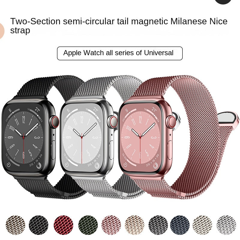 Compatible with Apple Watch, Two-Section Half-Circle Magnetic Milanese Steel Band for iWatch 11, Apple Watch Strap