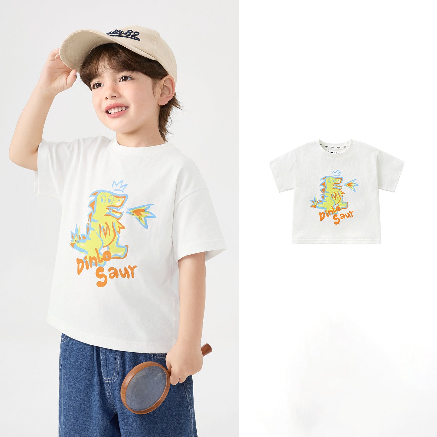 Boy's Pure Short Sleeve T-Shirt with Cartoon Print
