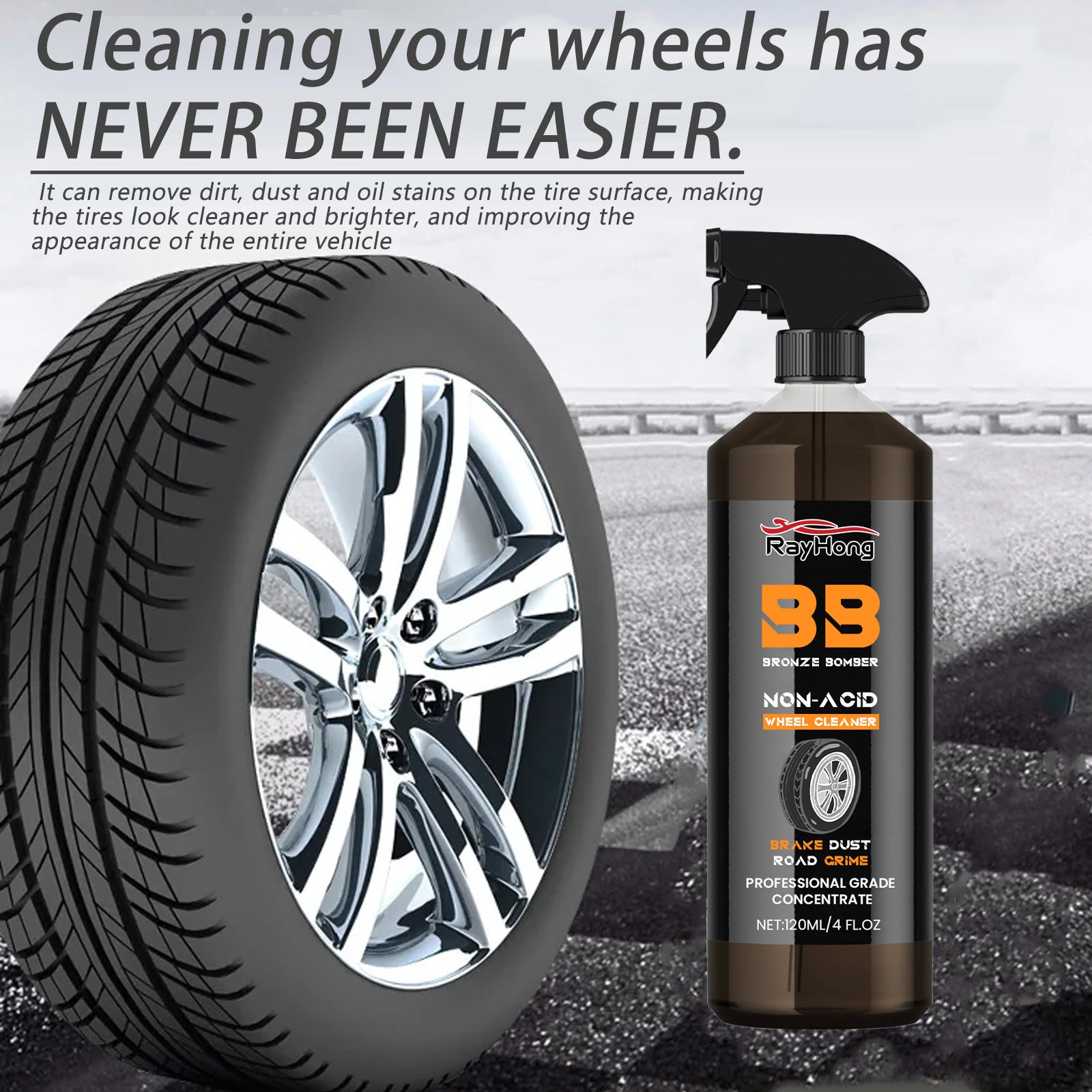 Rayhong Car Wheel Cleaner, Multi-Purpose Cleaning Agent for Wheel Rim Restoration and Stain Removal