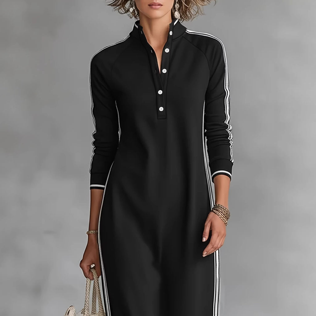 Long skirt women's simple white rolled edge button neck hoodie dress