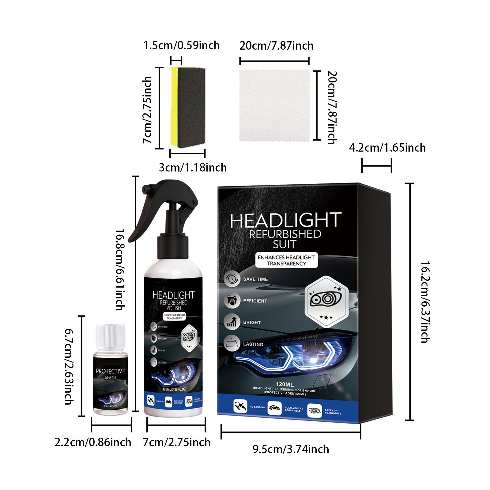 Cross-border Car Headlight Restoration Kit Professional Yellowing and Oxidation Removal Cleaning Polish Agent with Long-lasting UV Protection